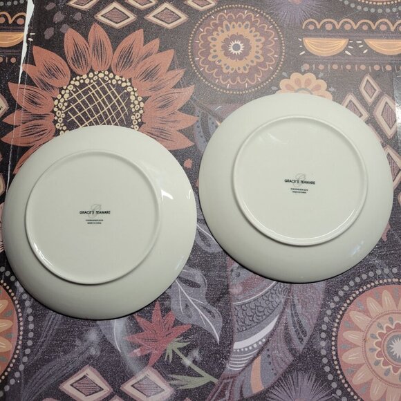 Gracie's Teaware Red Black Yellow Floral 8 Inch Set of 2 Tea Pastry Plates - Picture 4 of 9